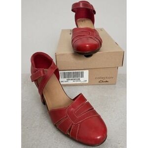Clarks Emily Daisy Red Leather Mary Jane Pumps Heels Size 11M, EUC, Box Included